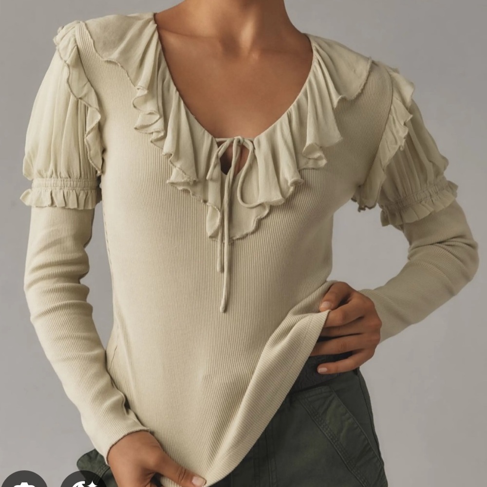 Anthropologie Long Sleeve Ruffle Top